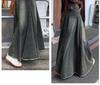 Plus Size Retro American-Style A-line Denim Skirt with Frayed Hem, High Waist, and Slimming Fishtail Design