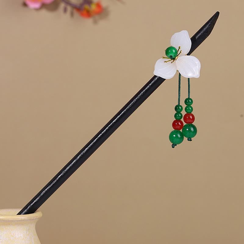 Vintage Tassel Wooden Hairpin for Women - Imitation Ebony Hanfu Accessory, Ancient Style Costume Hairpin