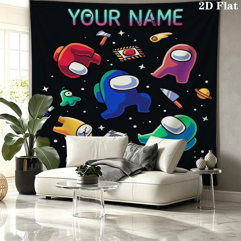 Among Us Custom Name Wall Tapestry Aesthetic Wall Hanging Printed Fabric Blanket Decorative Tapestries for Bedroom Living Room Home Decor