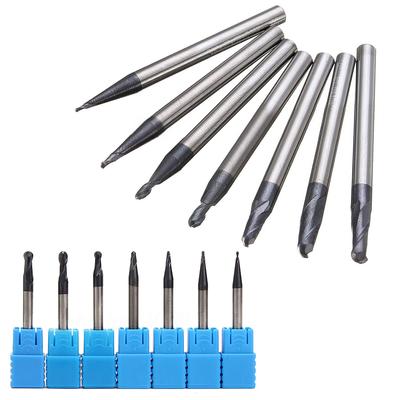 7 pièces en carbure de tungstène 2 cannelures boule nez gravure CNC rayon 0.5-2.0MM fraise en bout