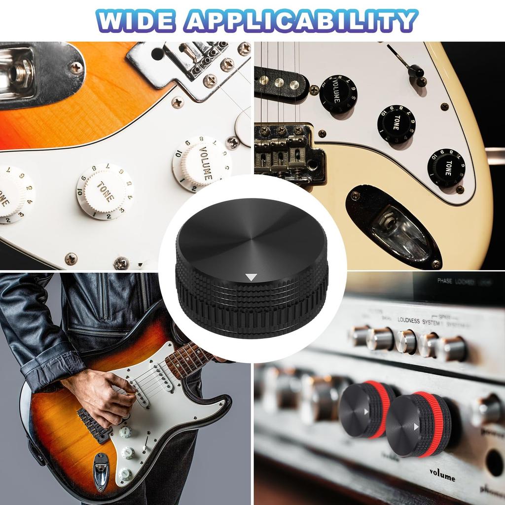 Uxcell 2pcs Aluminum Potentiometer Knobs Inch Volume Audio Control Knobs 18mm X 40mm Screw Type Potentiometer for Guitar and Black Rubber Ring Wrench