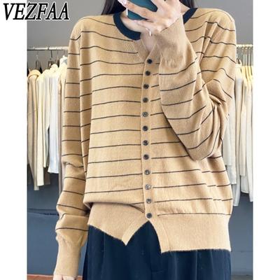 Women's Fashion Casual Fall Winter Stripe Print Long Sleeve V-Neck Sweaters