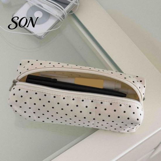 Borsa Cosmetica Portatile per Donna Astuccio a Pois, Custodia Organizer in Tessuto per Cancelleria, Portapenne Multiuso Carino per Trucco Scuola con Zip