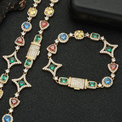 Boutique Fashion Design Cluster Colorato Cubo di Ottone Zircone Collana Catena Tennis Donne Uomini Regalo Festa Gioielli Hip Hop