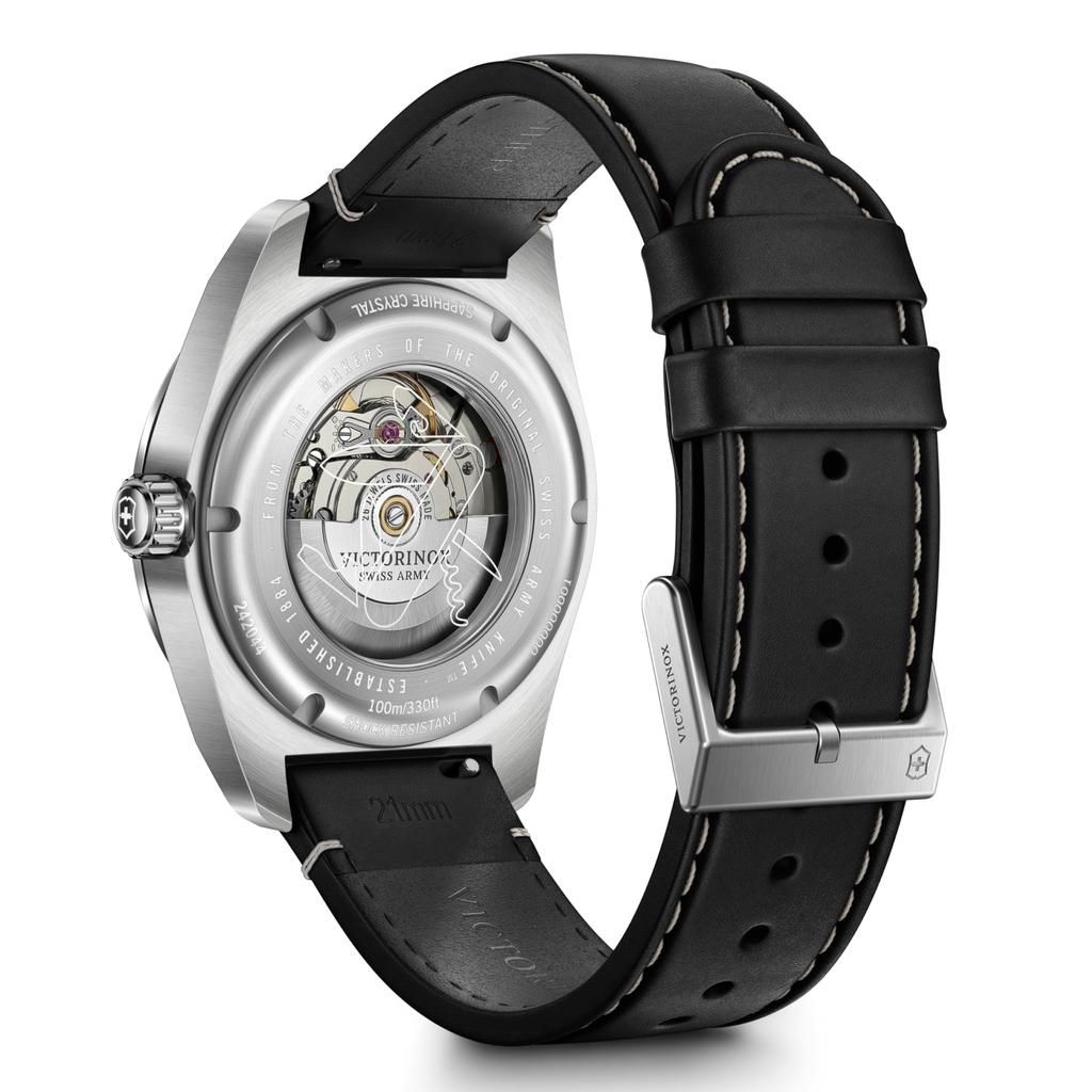 VICTORINOX SWISS ARMY Analog Black Black Leather Stainless Steel Case Strap Replacement Brand New Black Leather Band 242044 Watch, Waterproof, Men's