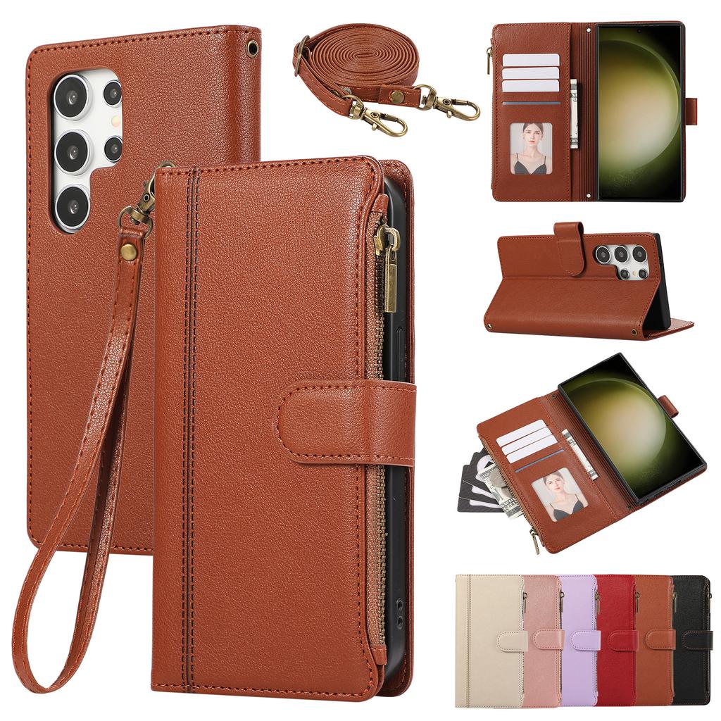 Crossbody Zipper Cards Solt Wallet Leather Case For Samsung Galaxy A16 A26 A36 A56 A17 S25 Ultra S24 S23 Plus S22 Lanyard Bag