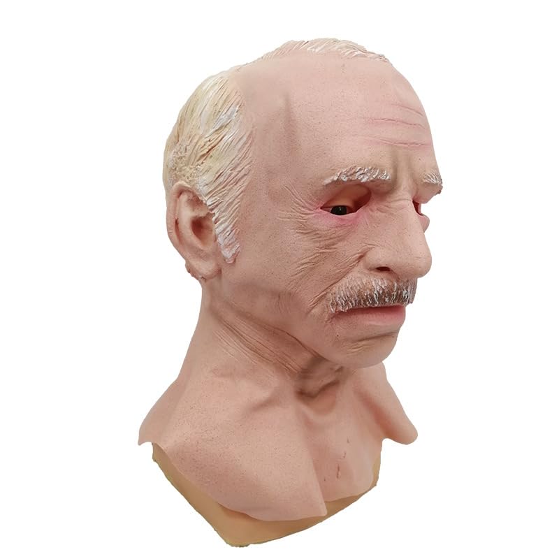 Halloween Scary Bald Old Man Mask, Simulated Grandpa Latex Headgear, Funny Masquerade Props (White-Haired Old Man)