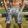 Herren Shorts mit Kordelzug und elastischem Bund Weiß Mehrfarbig Aquarellpunkt Floral Splash Print Hose