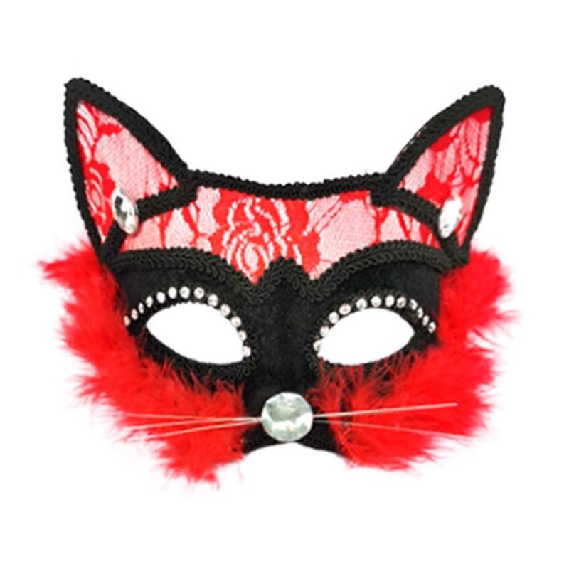 Сексуальная кружевная маскарадная маска, маска для лица кошки, женская вечерние маска для взрослых, маскарадная кружевная маска с животными, маска лисы на Хэллоуин красный