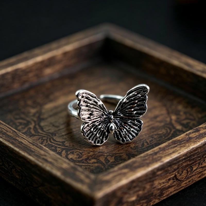 European & American Fashion Retro Smile Face Multi-layer Open Silver Ring - Trendy Korean Punk Simple Design for Women