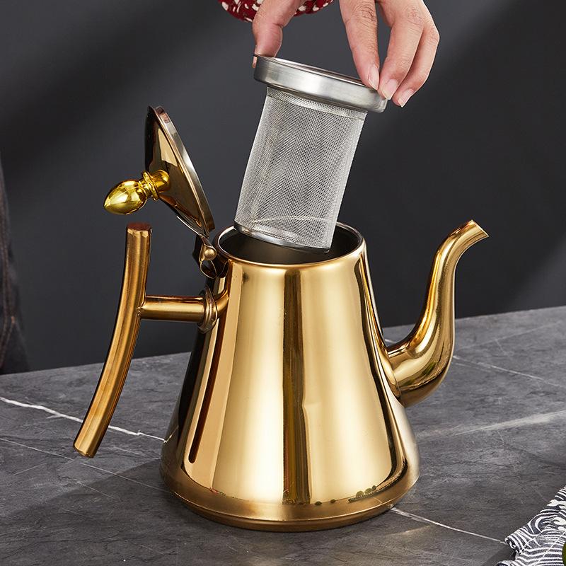 Stainless Steel Teapot with Filter for Induction Cookers - Long Spout, Large Capacity, Ideal for Restaurant Use.