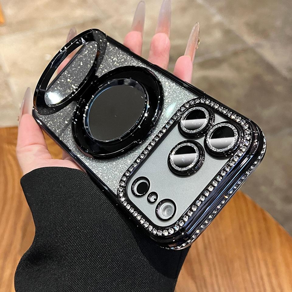 Mirror Diamond Magnetic Case For iPhone 17 Air 16E 15 14 Plus 13 11 12 16 17 Pro Max Magsafe Bling Bling Glitter Protector Cover