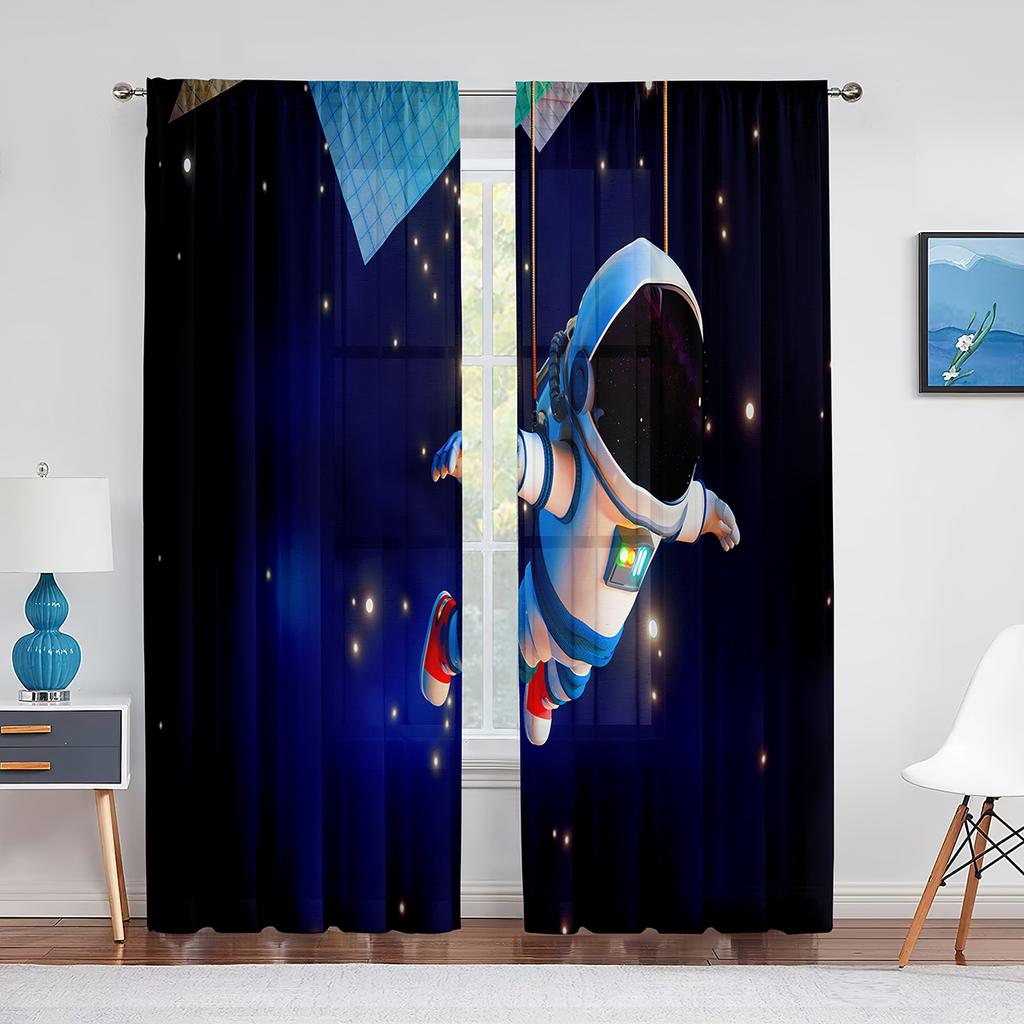 Cartoon Outer Space Astronaut Planet Sheer Voile Curtains for Living Room Bedroom Kitchen Decor Chiffon Tulle Window Curtains