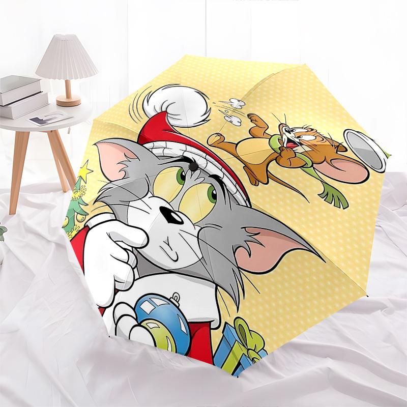 1pc Tom and Jerry Automatic Folding Umbrella - Compact 8-Rib Design, Durable Plastic & Iron1390L