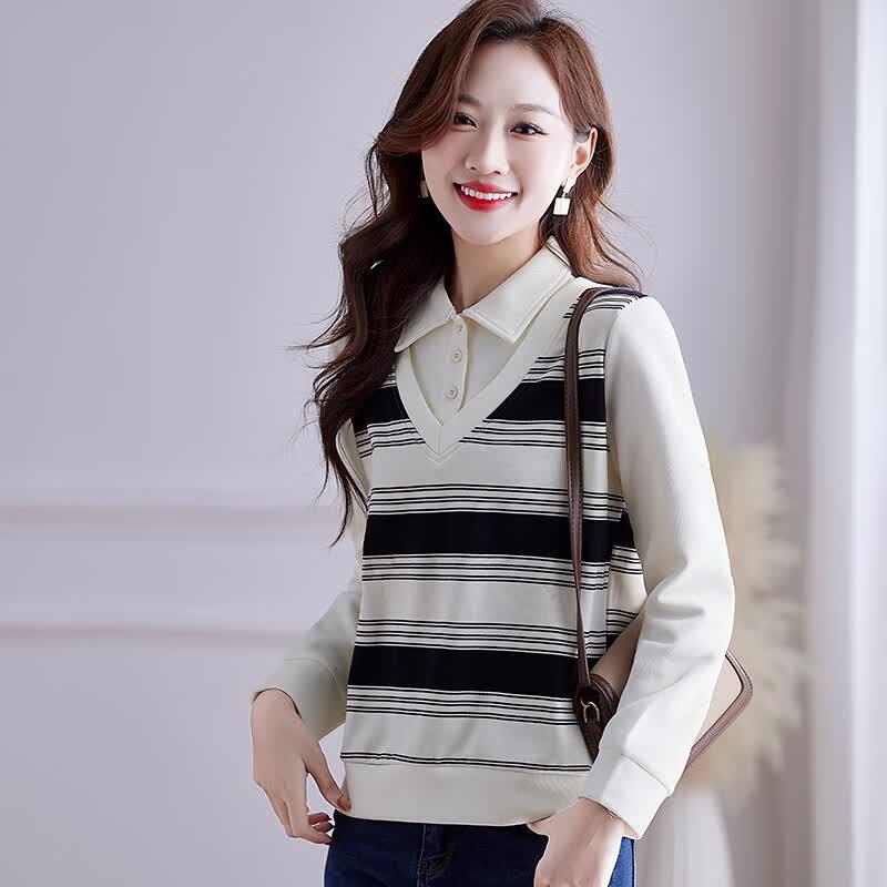 JOHLIN DREAM Faux Two-Piece Casual Striped Long Sleeve Sweatshirt M чёрный