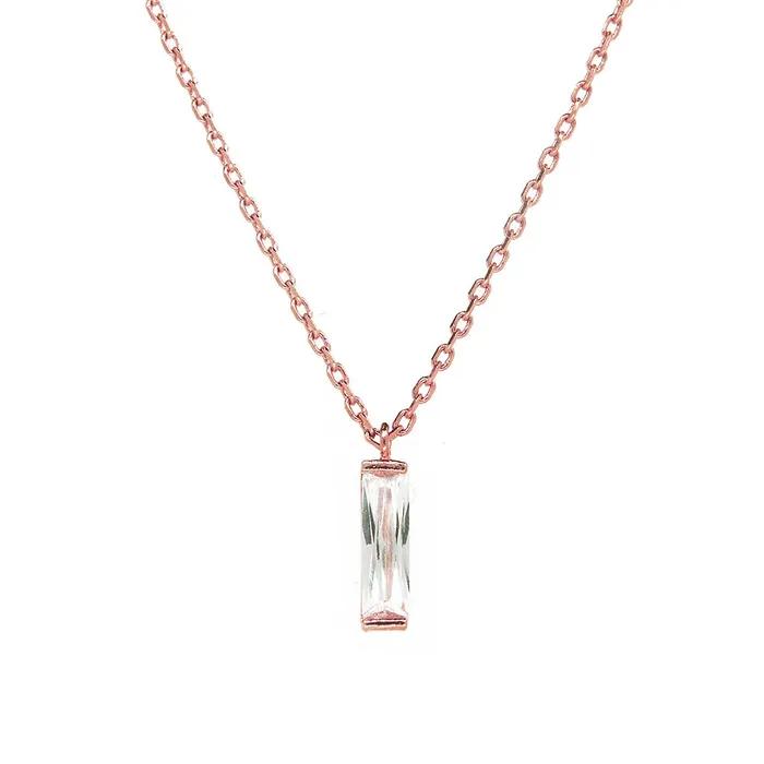 Square Crystal Pendant Necklace (14k Plated) SHNE0011
