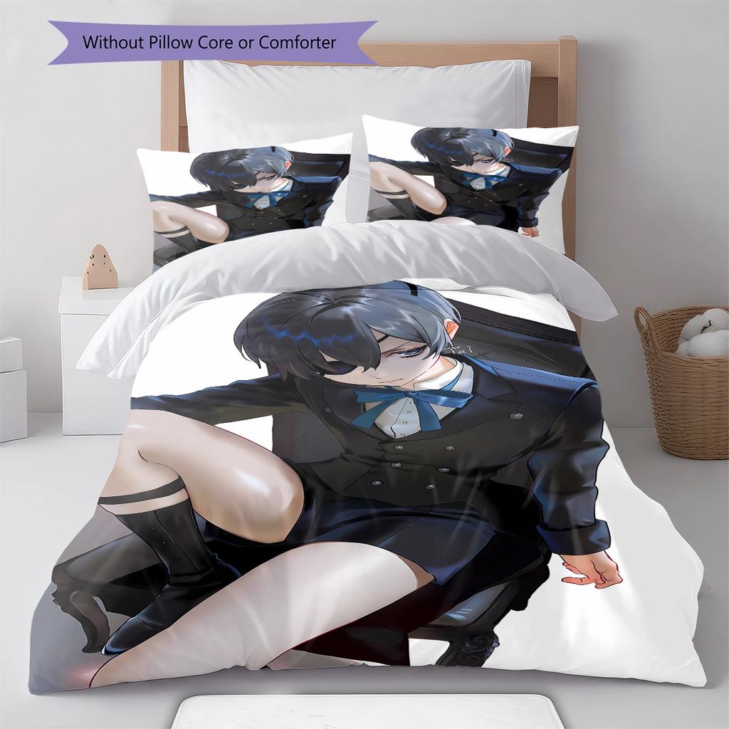 Black Butler Pattern Bedding,Quilt Set Quilt Cover Pillowcase Home Birthday Gift (1 * Duvet Cover + 2 * Pillowcase, Without Core)