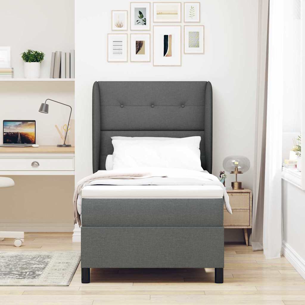 Box Spring Bed with Headboard Dark Grey 100 X 200 Cm Fabric