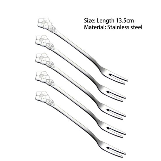 5Pcs/Set Fruit k Long Handle Easy to Use Stainless Steel Small Creative 5.3 Inches Cake k Tableware Accessories