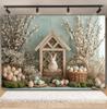 Spring Easter Photography Background Wood House Rabbit Eggs White Flower Kid Birthday Portrait Family Party Decor Photo Backdrop