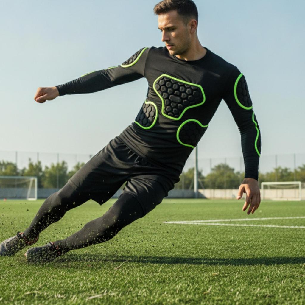 Maglia a Compressione Imbottita Elasticizzata in 4 Direzioni ad Alta Elasticità con Imbottiture