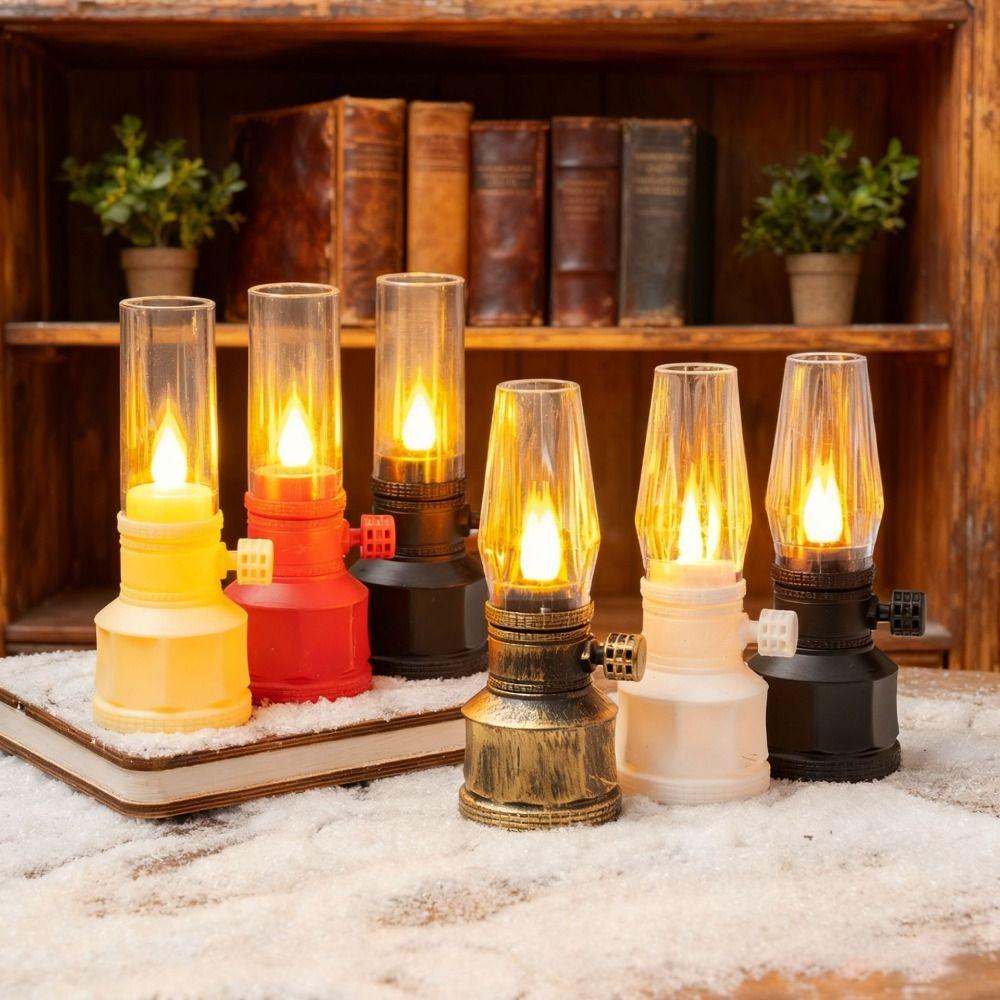 Vintage Battery Operated Electronic Lamp LED Light Clear Flameless Oil Lamp Desktop Candle Holders Christmas Decoration