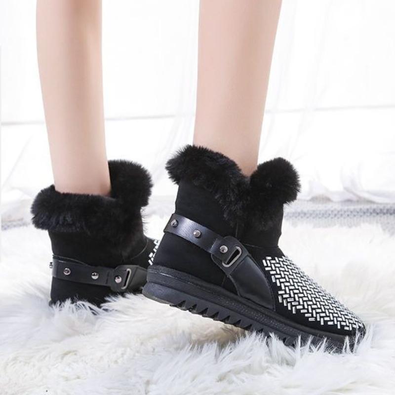 Fashion Winter Plush Rhinestone Round Toe Woman Shoes Trend 2025 Work Snow Boots for Women Designer Luxury On Promotion Y2k Goth Ankle