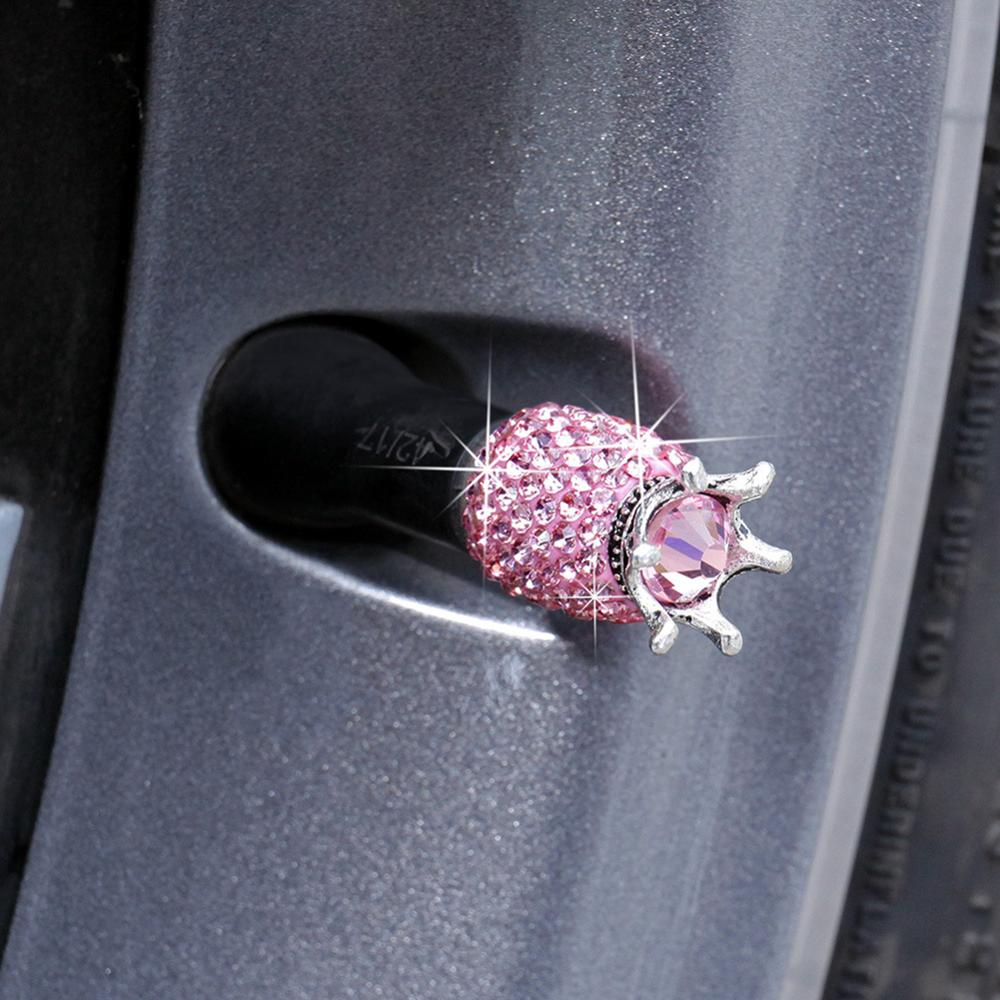 4PCS Car Wheel Tyre Valve Stem Caps Crown Dustproof Rhinestone Tire Valve Caps Diamond Shining Motorcycle Car Bling Accessories