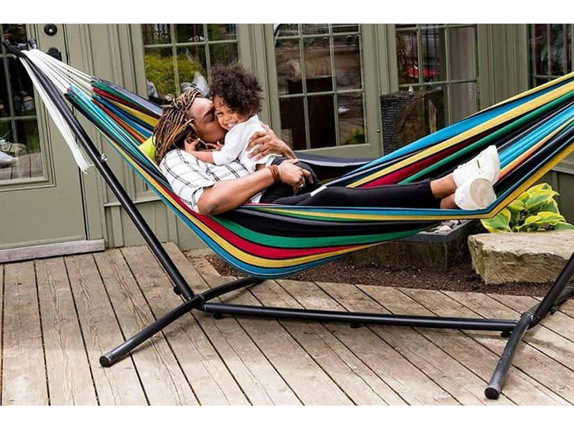 Brazilian Cotton Hammock with Stand, Portable Bag, Indoor/Outdoor, 500lb Capacity