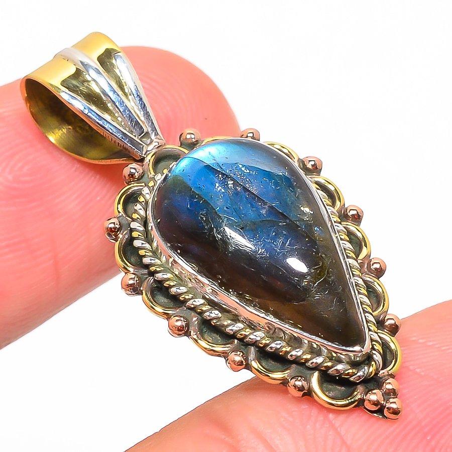 Labradorit Natural Bicolor Argint Sterling 925 Masiv Bijuterii Pandantiv 1.50" u6b43