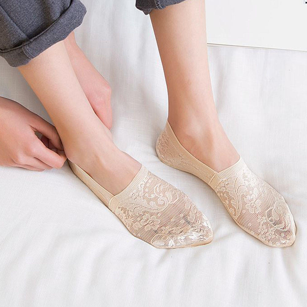 Women Summer Cotton Lace Antiskid  Liner Low Cut Socks