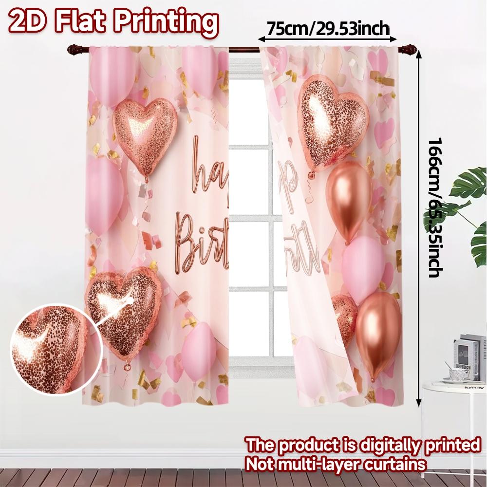 2pcs, 2D FLAT PRINTING Curtains (Without Rod) Birthday Bliss(5) Chic Print Curtains Machine Washable Fabric Curtains Room Decor