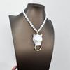 Women's Beaded Pearls Necklace Enamel Leopard Pendant Accent Elegant Clavicle Chain For Daily And Evening Wear