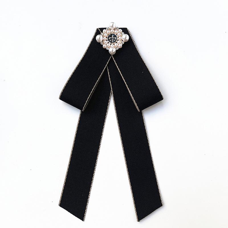 Korean Retro Bow Tie & Pearl Brooch - Women's Uniform Accessory