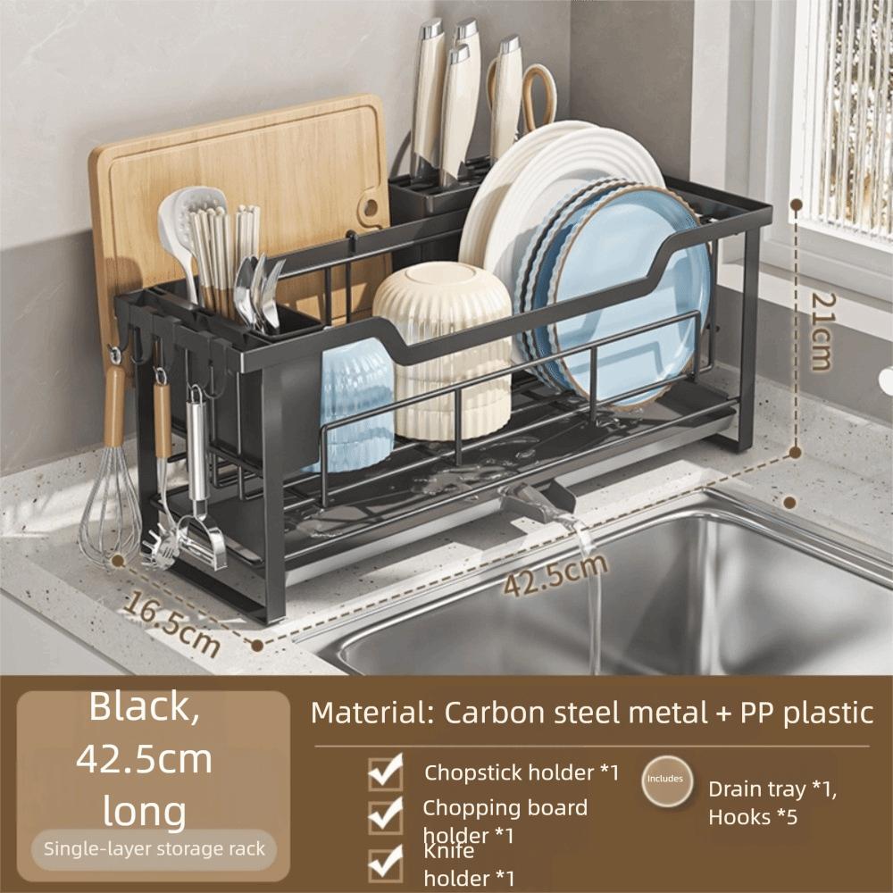 Stainless Steel Sink Drain Basket Space Saving Multi-functional Dishwashing Rack with Drain Tray Dish Drying Rack Dishwashing