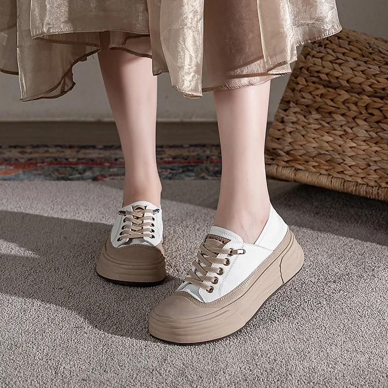 Fujin 3.5cm Cow Genuine Leather Comfy Luxury Shallow Flats Spring Ladies Soft Soled Moccasin Ethnic Woman Elegance Rubber Shoes