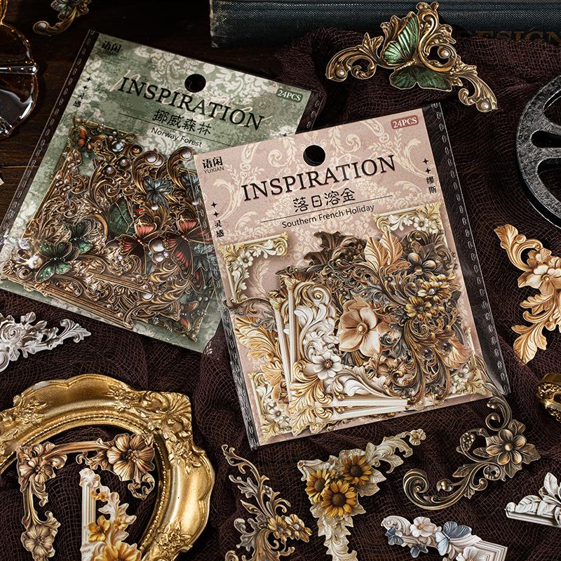 24pcs/1lot Kawaii Scrapbook Stickers Inspiration Muse Junk Journal Gold Planner Stationery Sticker Planner Decorative