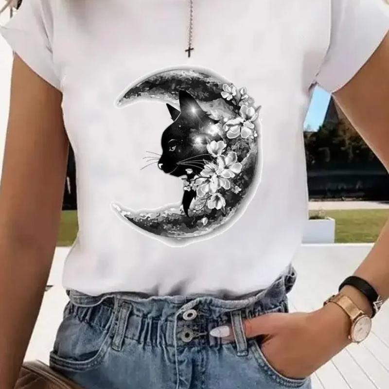 Short Sleeve Print Clothes Women Spring Summer FeUnisex Tee Fashion Cat Love Sweet Valentine Shirt Lady Graphic Tshirt Clothing