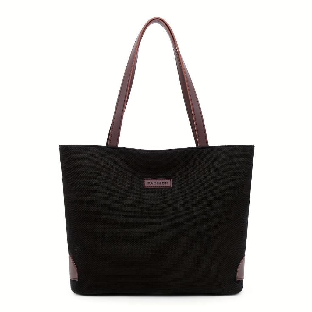 Women Minimalist Beige Large Tote Bag, Brown Shoulder Strap Zip Closure Handbag, Durable Easy Clean Shoulder Bag For College Work Daily Use