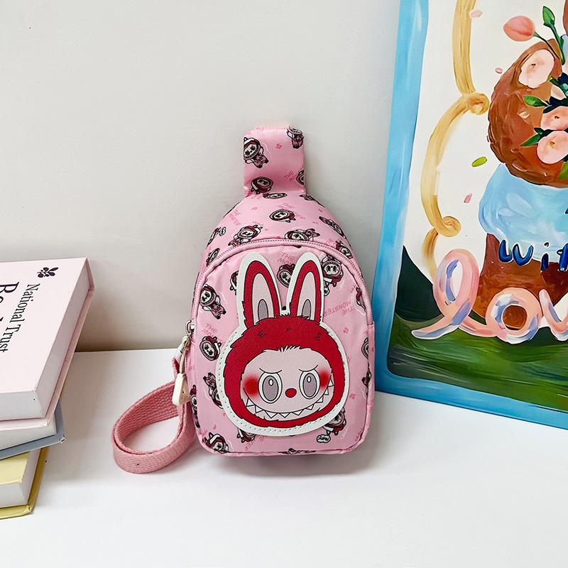 

Детская маленькая нагрудная сумка в мультяшном иностранном стиле, повседневная сумка через плечо, повседневная милая универсальная сумка-мессенджер розовый