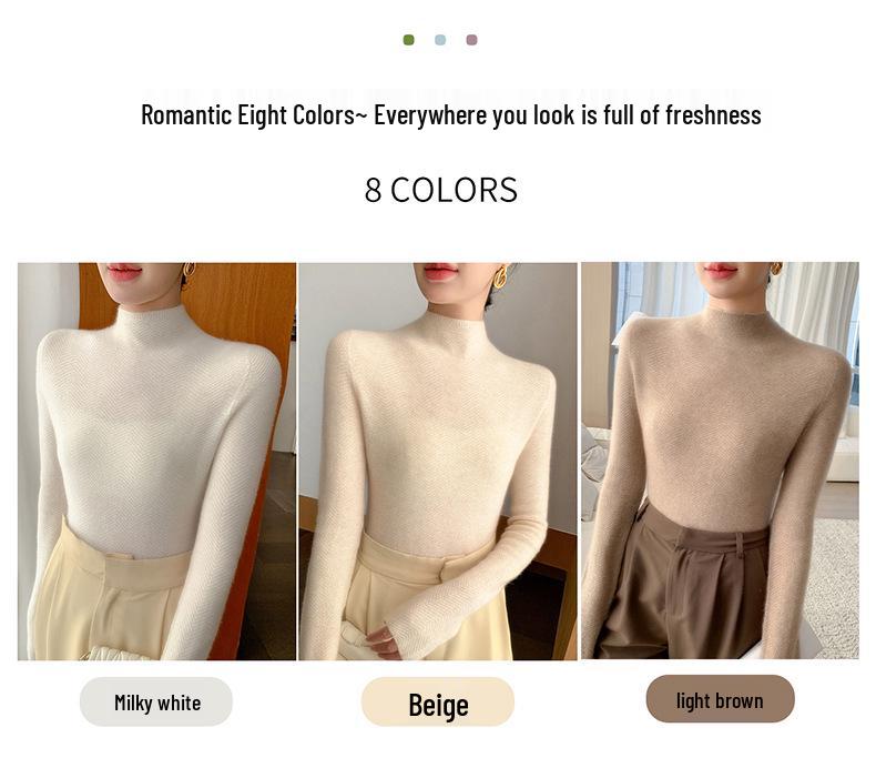 Soft Knit Seamless Women's Sweater, Skin-Friendly, Semi-High Neck, Perfect Base Layer for Autumn/Winter.