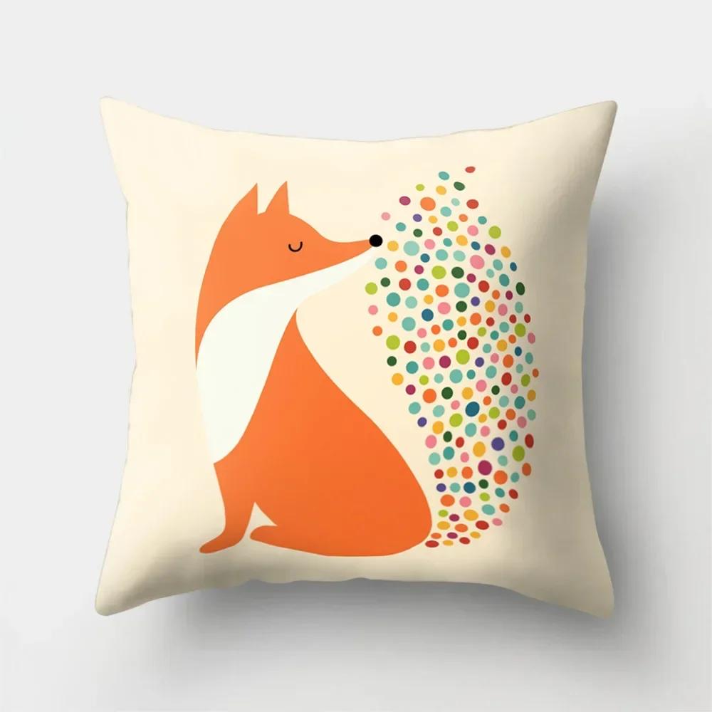 Fuchs Cartoon Muster Büro Kissenbezug Polyester Autokissen Heim Sofa Dekoration Salon