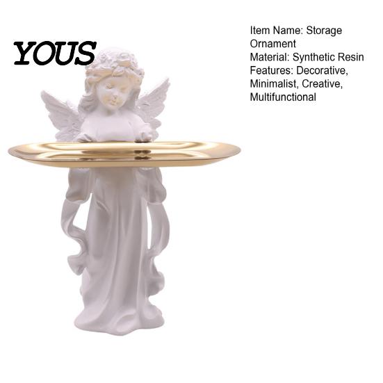 Desktop Organizer Angel Figurine Storage Tray, Elegant Jewelry Exquisite Resin Statue Decorative Accessory Tray Dish, for Rings Necklaces Earrings,