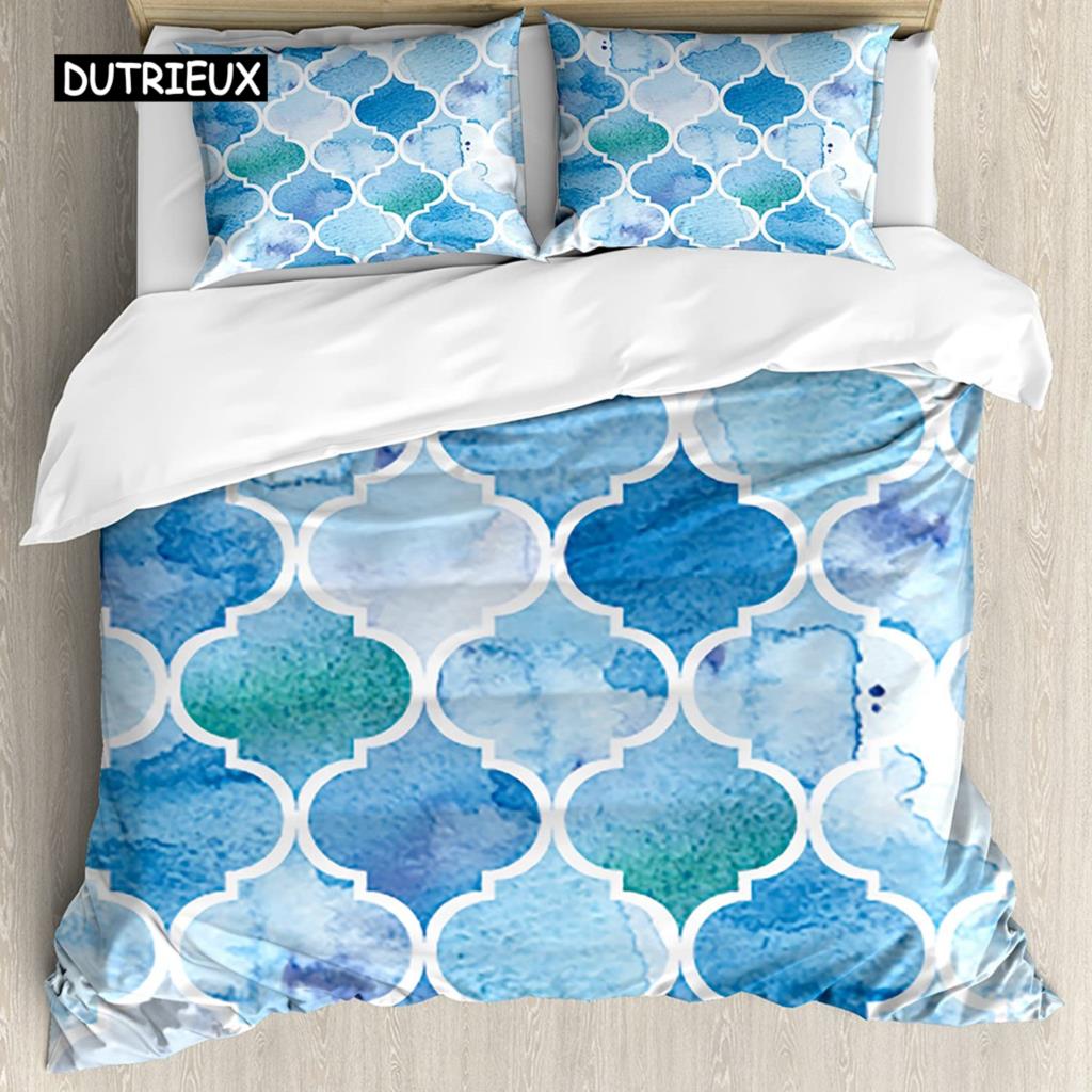 Geometrischer Bettbezug Inspiriert von spanischer Kultur Ornamentale Symmetrische Blumenanordnung Lebhafte Farbpalette Einzelbett Polyester Steppdeckenbezug