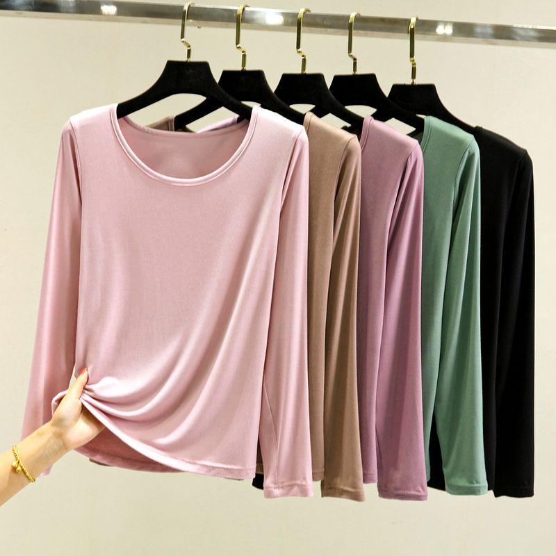 

Modal Solid Color Long-Sleeved Thin Minimalist Casual T-shirt Skin color M (recommendations 80-100)
