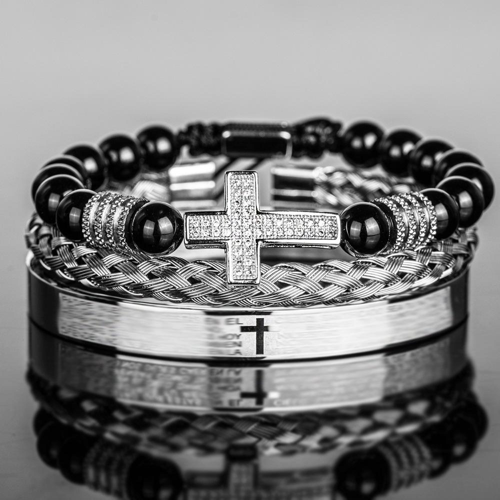2026 European and American Cross Three-piece Bracelet, Men's Trend Stacking, Niche Design Accessories