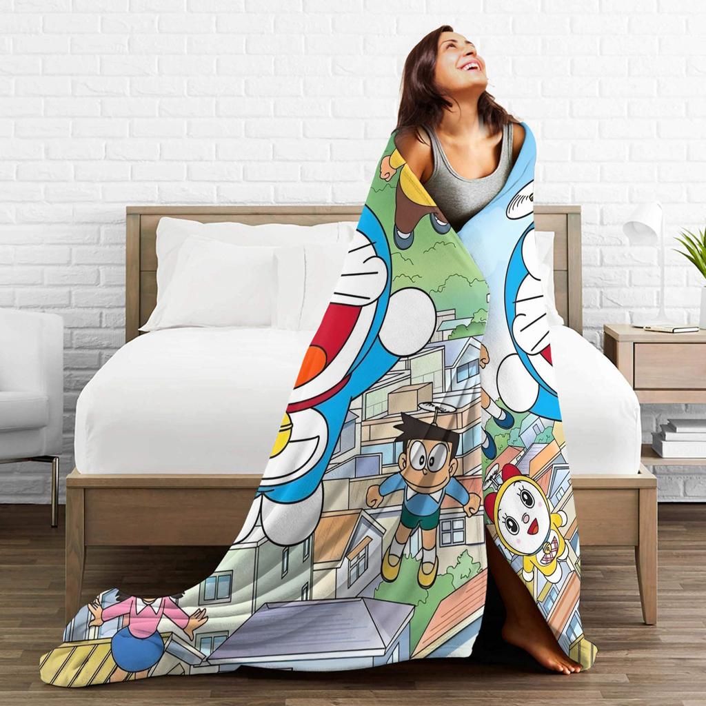 Cartoon D-Doraemon  Warm Soft Blanket  Camping Plush Throw Blanket Novelty Bedroom Flannel Bedspread Sofa Bed Cover