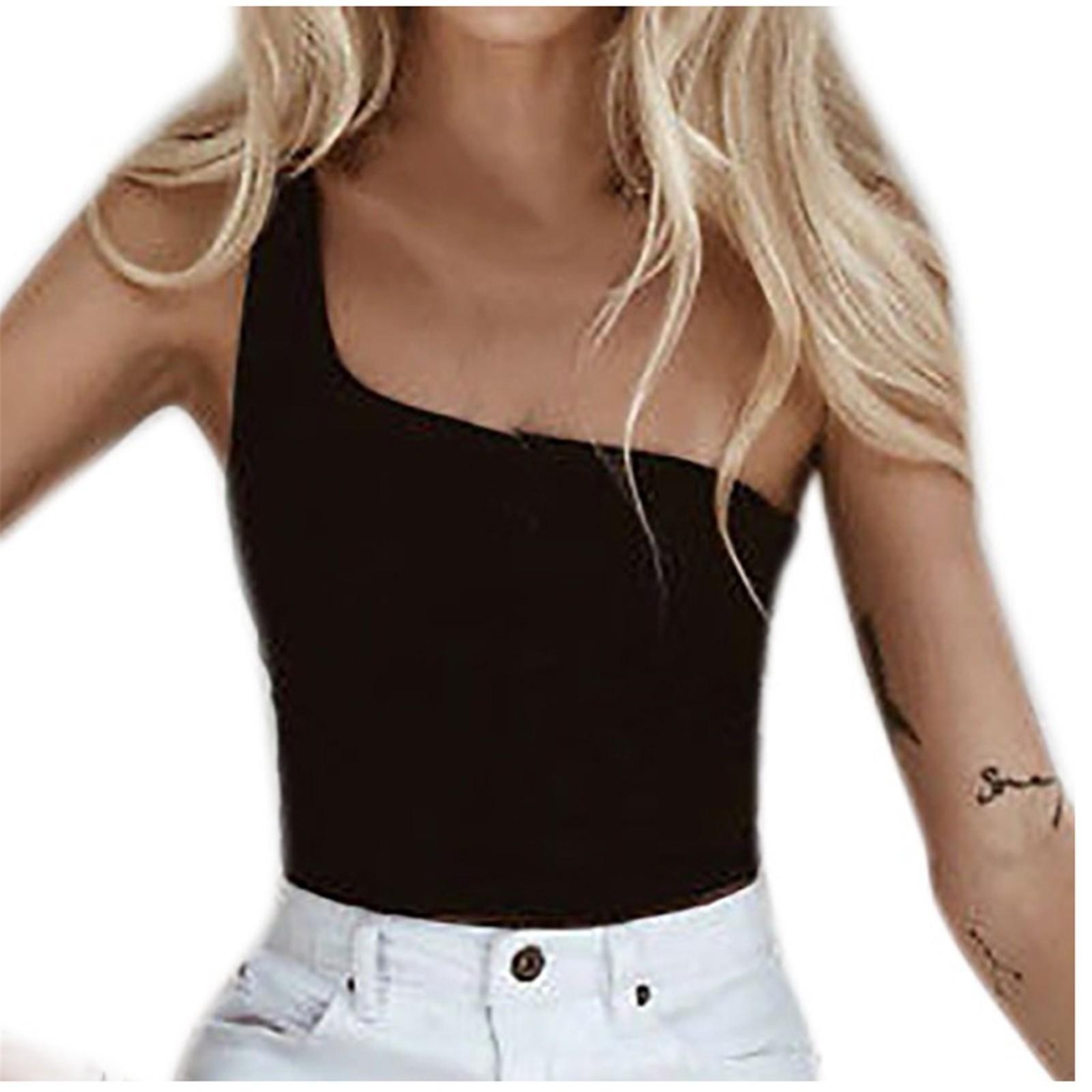 

Женский укороченный топ на одно плечо, сексуальный спортивный бюстгальтер, тонкий жилет-майка XL чёрный