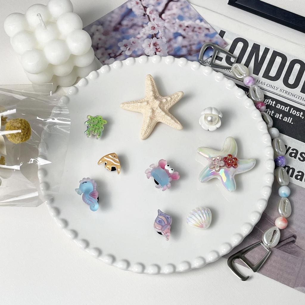 Cute Resin Starfish & Shell Croc Shoe Buckles with High-End Flower Accessories