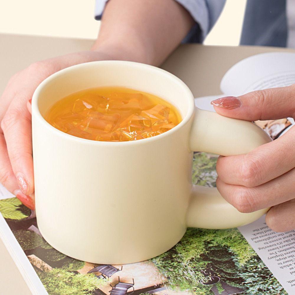 Ceramic Novelty Cups Fat Round Handgrip Milk Container Durable Cute Fat Handle Cup  Juice